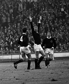 Scotlands Denis Law celebrates his goal against England at Wembley Stadium