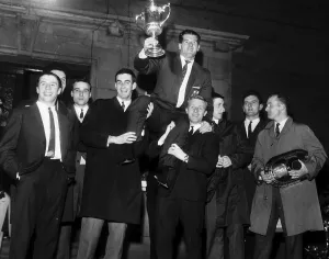 Scottish Cup final 1963 replay Rangers v Celtic football Bobby Shearer on shoulders of
