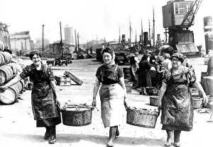 00091 Prints: Scottish fishergirls at work during a busy spell after a big herring catch at North