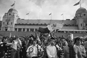 Bagpipes Prints: Scottish football fans outside Wembley Stadium following their side