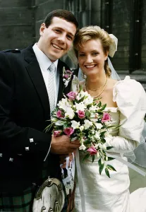 Scottish rugby star Scott Hastings with his bride Jenny on their wedding day