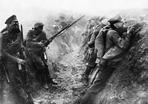 Gas Masks Prints: Scottish soldiers ready for a gas attack near the River Somme December 1916