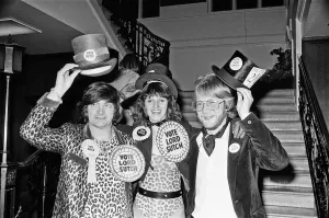 Rosettes Prints: Screaming Lord Sutch (Left) founder of the Official Monster Raving Loony Party seen here