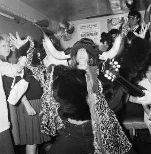 Horns Prints: Screaming Lord Sutch seen here performing at the 2-1s coffee bar in Soho
