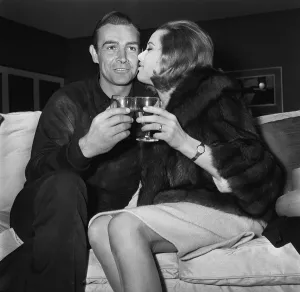Sean Connery actor with Honor Blackman actress March 1964 on the set of the film