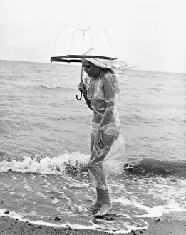 Seaside Beaches Beach Scenes June 1972 Model Flanagan takes a walk / stroll along