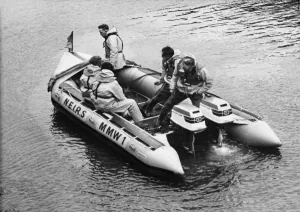 Crew Prints: The Seaton Sluice inshore rescue boat shortly after being launched. 8th June 1974