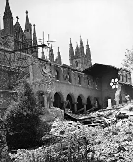 Rubble Prints: Second World War, Canterbury Cathedral damaged during the raid. June 1942