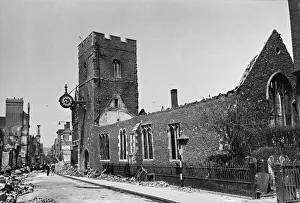 Blitz Prints: Second World War, Canterbury. St Georges church damaged by bombing, High Street