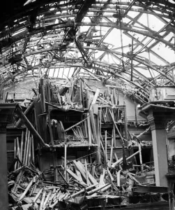 Destroyed Prints: Second World War in Merseyside. The ruins of the organ in Wallasey Town Hall