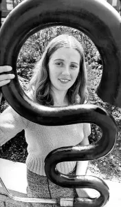 Secretary Ann Roger got to grips with an early musical instrument called the Serpent