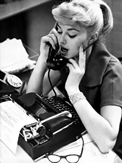 Secretaries Prints: Secretary on the phone 1958 Typist office worker telephone Type writer