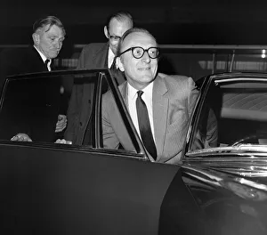 01145 Prints: Secretary of State for Defence Lord Carrington arrives at Heathrow Airport from Rome