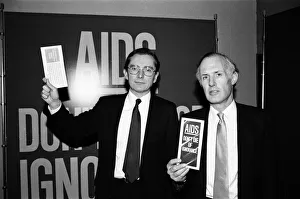 Aids Prints: Secretary of State Norman Fowler and Minster for Health Tony Newton at the AIDS press