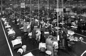 A section of the Transformer coil winding shop at the English Electric Company