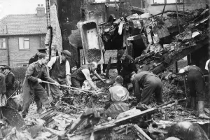 Yorkshire Prints: Selby, Yorkshire. The army and volunteers searching the wreckage of a house after 7