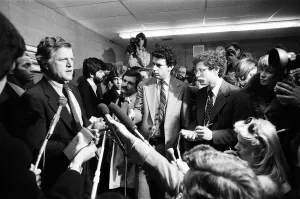 Senator Edward Kennedy on the campaign trail ahead of the New Hampshire Primary
