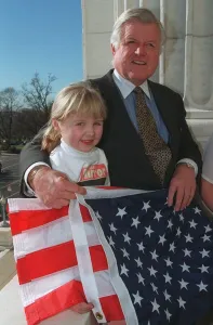 Stars And Stripes Prints: Senator Edward Kennedy presents Catherine Hamill 9 of Belfast Northern Ireland with an
