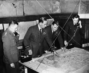 01463 Prints: Senior staff officers in the Operations Room at RFA Headquarters in France