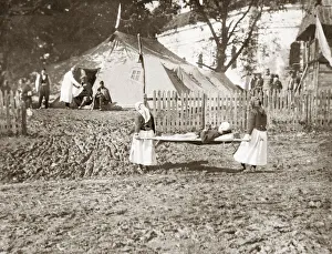 Wounded Prints: Serbian Women acting as stretcher bearers bringing in the wounded soldiers to
