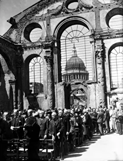 Praying Prints: Service being held at St. Mary and Bow church in London during the Blitz attack of
