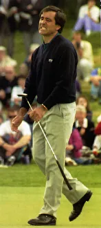 Golfer Prints: Seve Ballesteros Golfer who has posted a seven under par for first round just misses his