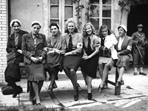 D Day Prints: Seven German nurses who were taken prisoner at Cherbourg Normandy after the Allies D-Day
