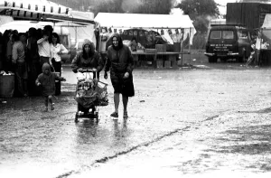 Severe stormy weather with torrential rain and flooding at the annual Summer Exhibition