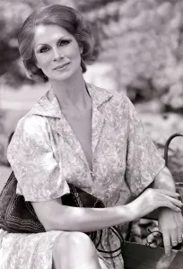 Patterns Prints: Sex change model April Ashley, pictured during a visit to Leamington spa June 1979