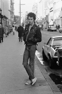 Sex Pistols bass guitarist Sid Vicious pictured in London. 29th March 1977