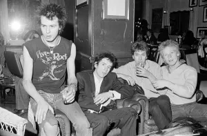 Sex Pistols punk rock band seen here in a London Pub Circa 1976 Left is Sid