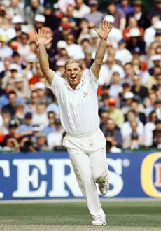 Core59 Prints: Shane Warne Cricket Player Bowler celebrating July 1997 after taking a wicket in