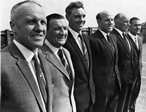 Management Prints: Bill Shankly (left) and his new team of backroom staff (left to right): Bob Paisley