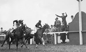 Horses Prints: Shaun Golin passes the finishing post to wing the 1930 Grand National. 29th March 1930