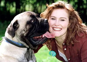 Shauna Lowry TV Presenter with Shamus the Bull Mastive Dog who weighs 10 stone