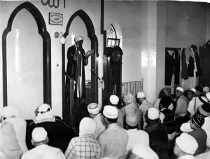 Muslim Prints: Shekh Ahmed Hassan Elml leads members of Cardiffs Moslem community in prayer