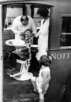 Dentist Prints: Shelia Webster aged 7 seen here at the Mobile Dentist Clinic at Bircotes