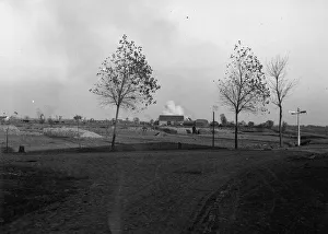 Shells bursting over the battlefield close to Diksmuide during the Battle of the Yser
