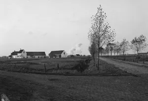 Shells bursting over the battlefield close to Diksmuide during the Battle of the Yser