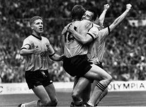 00362 Prints: Sherpa Van Trophy Burnley v. Wolverhampton Wanderers Steve Bull congratulating