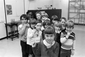 00592 Prints: Shhh... says five-year-old Emily Fozzard as she hands over this &pound