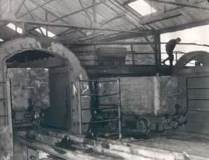 Shilbottle Colliery in March 1952. The new system of much larger mine cars is shown in