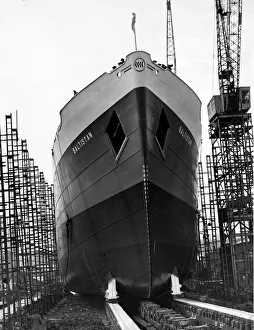 The ship Baltistan slides down the slipway at Readhead shipyard on the River Tyne