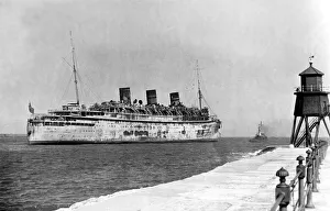 The Ship Monarch of Bermuda now named Arkadia before her departure from the Tyne after