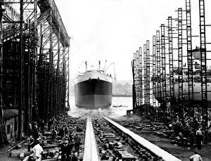 Cranes Prints: The ship Nepture slides down the slipway at the Nepture Yard of Swan Hunter
