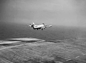 Take Off Prints: Ships Aircraft Carrier New Angled Deck Trials July 1953 A US Navy Grumman G-79 F9F