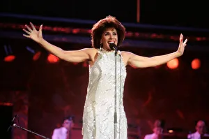 Shirley Bassey performing at the Cor World Choir concert at Cardiff Arms Park