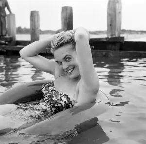 Shirley Burniston seen here modelling an all in one Swim suit
