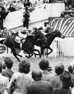Shirley Heights Racehorse ridden by jockey Grenville Starkey winning the 199th Derby