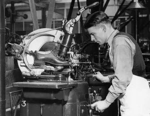 Landscape Prints: Shoe factory manufacture January 1935 Saxone Shoe Company Kilmarnock Machine